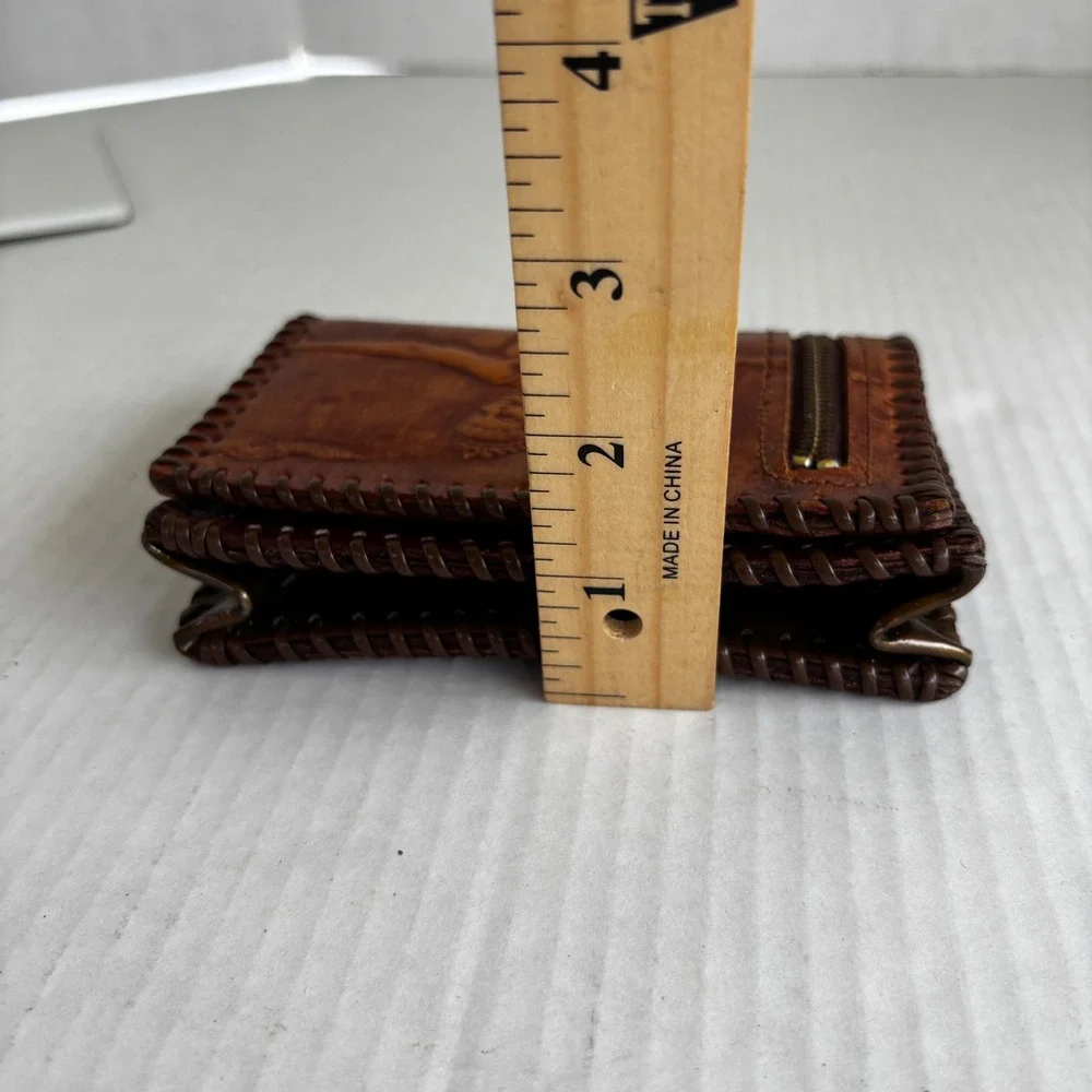 Vintage Hand Tooled Leather Wallet Ballerina Dancer Whipstitched Brown Men's